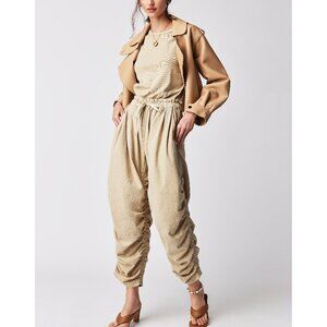 FREE PEOPLE NWT Mixed Media One Piece Tan Sand Jumpsuit S